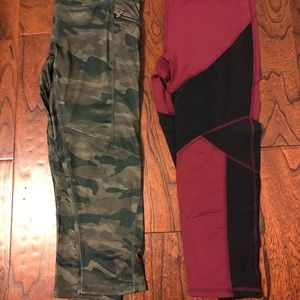 Camo w/ zipper pockets and maroon/black leggings